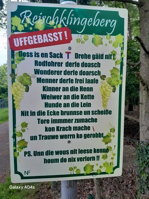 Hinweisschild für die Benutzung des Weges am Weinanbaugebiet Reischklinge | Foto: Ferdinand Lang