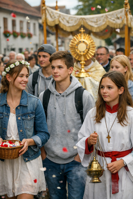 Jugendliche begleiten die Fronleichnamsprozession – Glauben im Aufbruch, Tradition im Dialog mit der Zukunft. Fotogestaltung Roland Schönmüller 