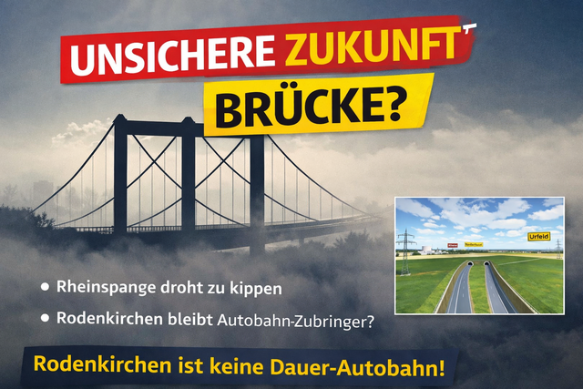 Rheinspange muss zusammen mit der Bonner Nordbrücke realisiert werden. Kölner Partei fordert Entlastung der kompletten Region Köln/Bonn. Die Rodenkirchener Brücke stehe ansonsten vor dem Kollaps. | Foto: KSG Frei von Rechten Dritter