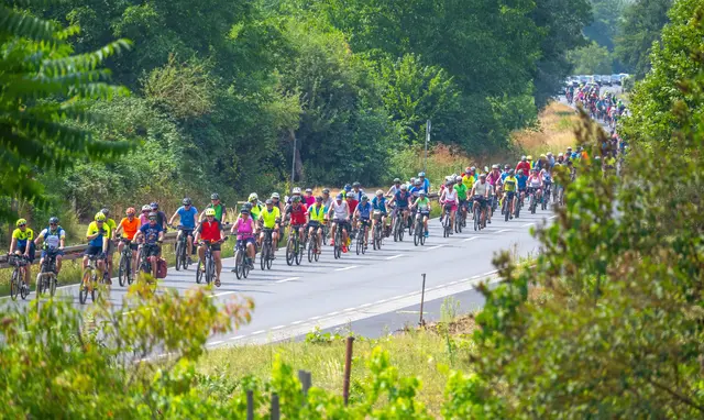 Noch knapp eine Dreiviertelstunde bis zum Etappenziel in Bürgstadt: Der Tross der Drei-Länder-Radtour kurz vor Klingenberg. | Foto: Winfried Zang