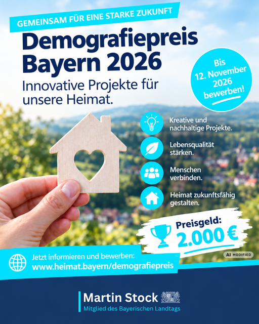 Bild: Demografiepreis Bayern 2026 - Jetzt mitmachen! | Foto: Foto: Bürgerbüro MdL Stock