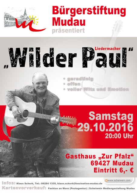 „Kultur“-Abend mit dem „WILDE PAUL“ am 29.10.2016 in Mudau | Foto: Grafik: www.scheiwein.com
