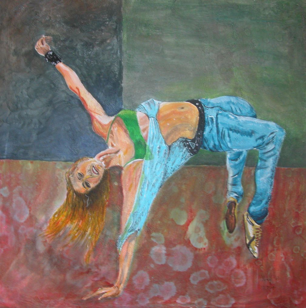 Das Thema Tanz unter dem Titel »Breakdance« erhält durch die dynamische Pinselführung und intensive Farbgebung besondere Aussagekraft.