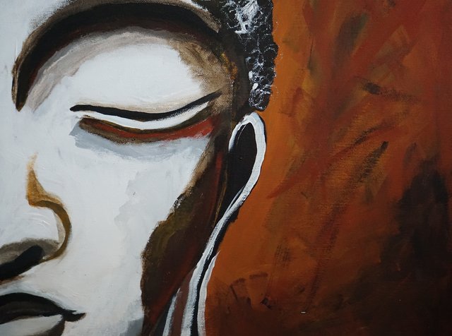 Mit kraftvollem Pinselstrich und starken Konturen hat Miriam Weitz diese Buddah-Impression umgesetzt.