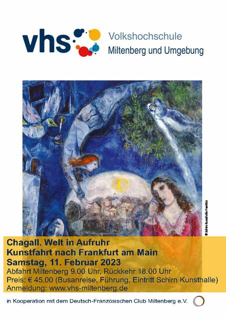 Plakat zur Kunstfahrt in die Schirn Kunsthalle Frankfurt zur Ausstellung "CHAGALL. Welt in Aufruhr".