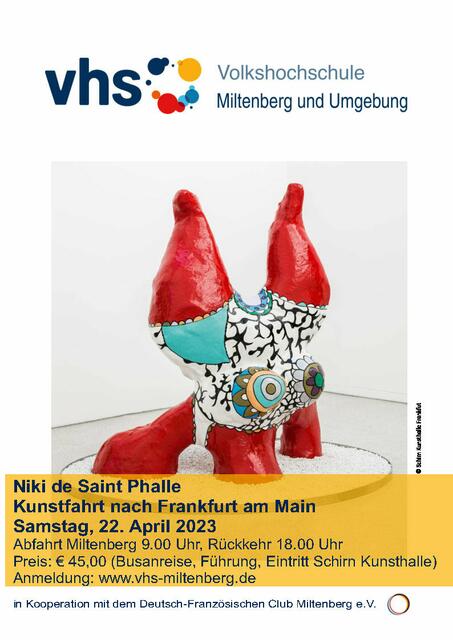 Plakat Kunstfahrt nach Frankfurt in die Schirn zur Ausstellung Niki de Saint Phalle