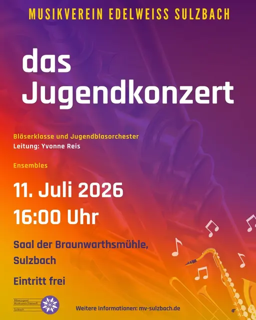 das Jugendkonzert am 11. Juli 2026 um 16 Uhr im Saal der Braunwarthsmühle, Sulzbach.  | Foto: Musikverein Edelweiß Sulzbach
