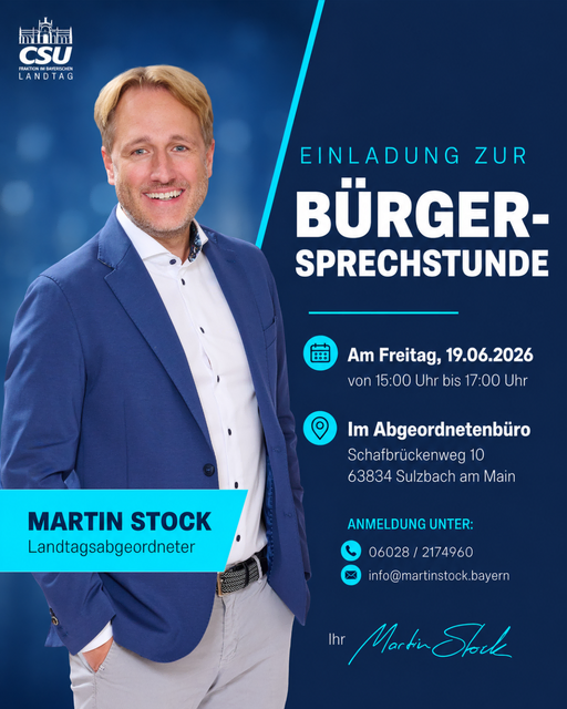 Bild: Einladung zur Bürgersprechstunde mit MdL Martin Stock | Foto: Bürgerbüro MdL Stock