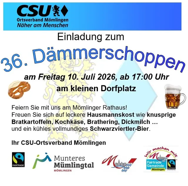 Einladung zum Dämmerschoppen CSU Ortsverband Mömlingen | Foto: CSU Ortsverband Mömlingen